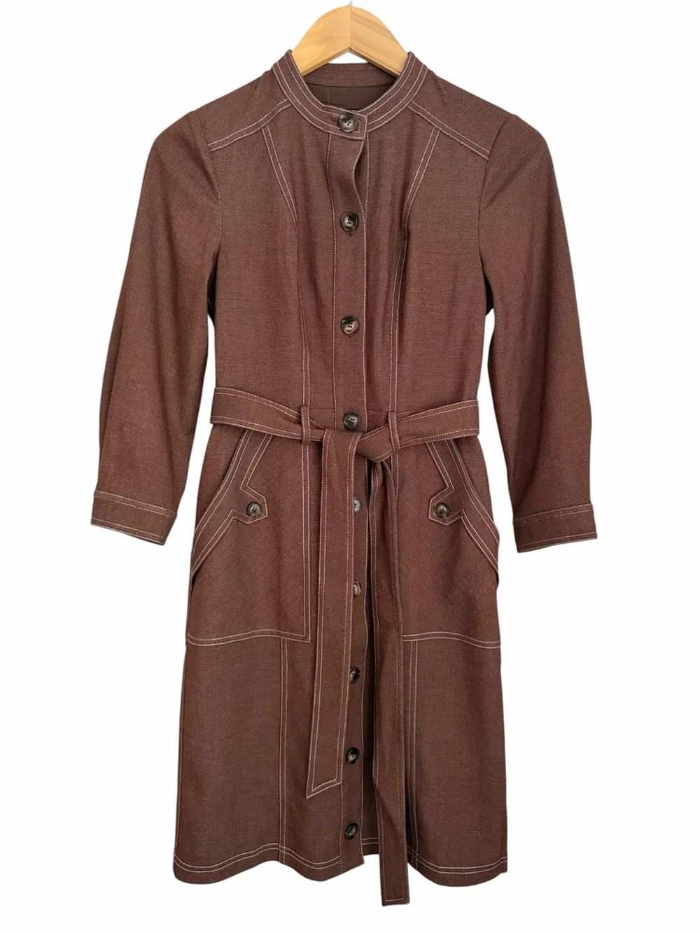 NWT Cartolina Harris Dress XXS Mocha Belted Utility Shirt Midi Quiet Luxury